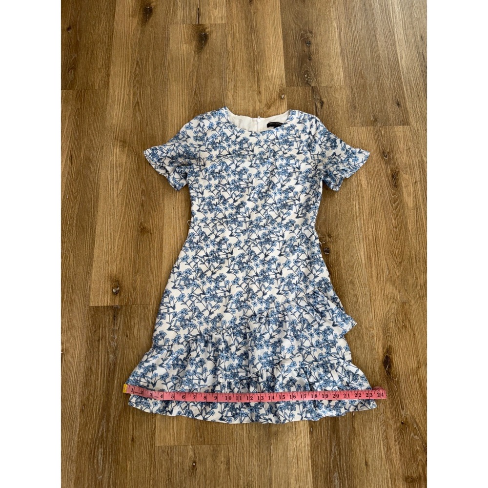 Banana Republic Floral Mini Dress Womens 0 Blue White Flutter Sleeve Ruffle Hem - Picture 6 of 9